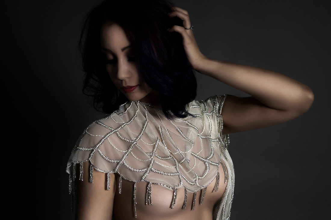 Boudoir picture of a woman wearing a sheer top